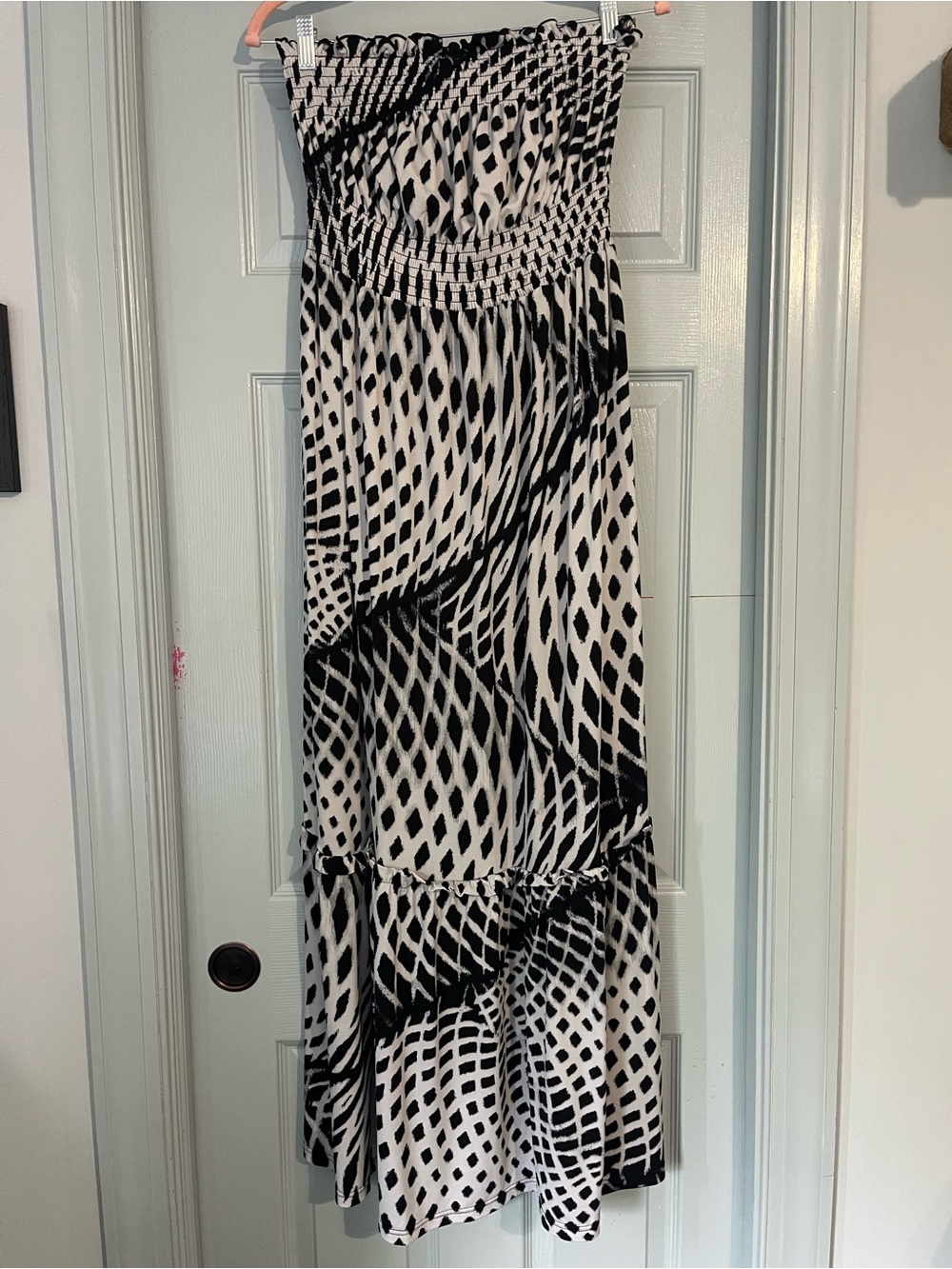 Strapless Black & White Patterned Maxi Dress